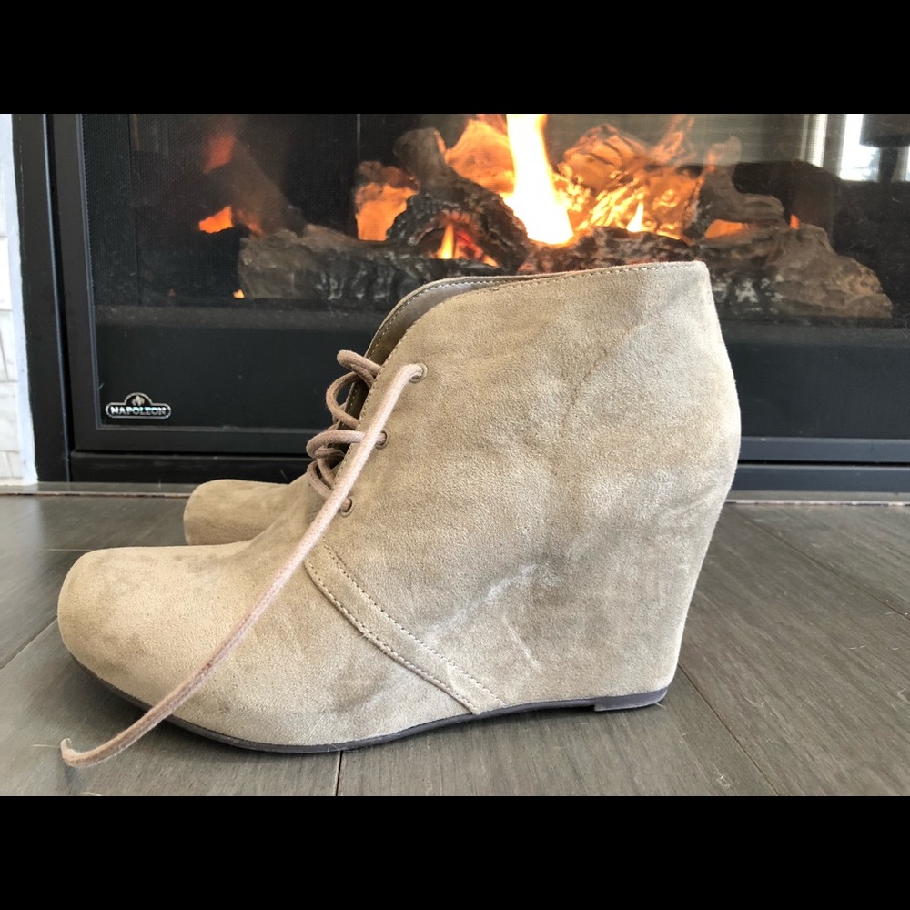 Suede Ankle Booties - Wedge